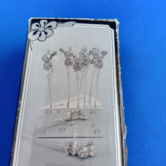 vtg set 6 mouse cheese picks and silverplate holder with crystals charcuterie - Picture 9 of 11